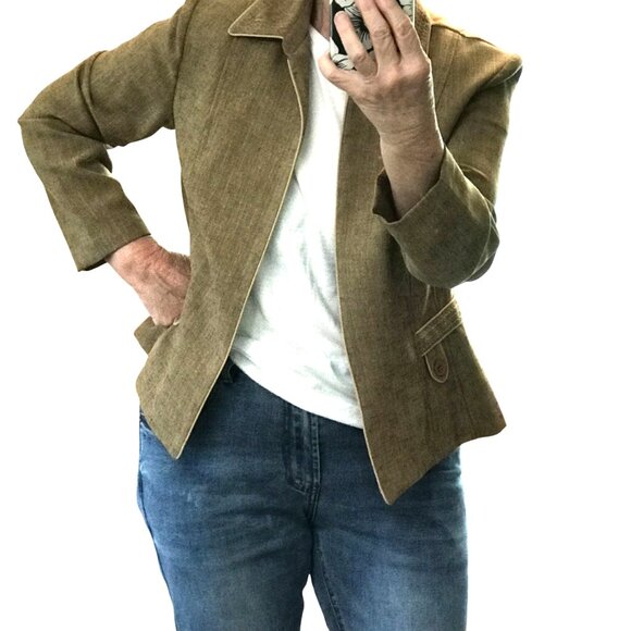 Sag Harbor Light Brown Blazer: Vintage 70s Lightweight Tan Jacket, Size 10P - Picture 3 of 10